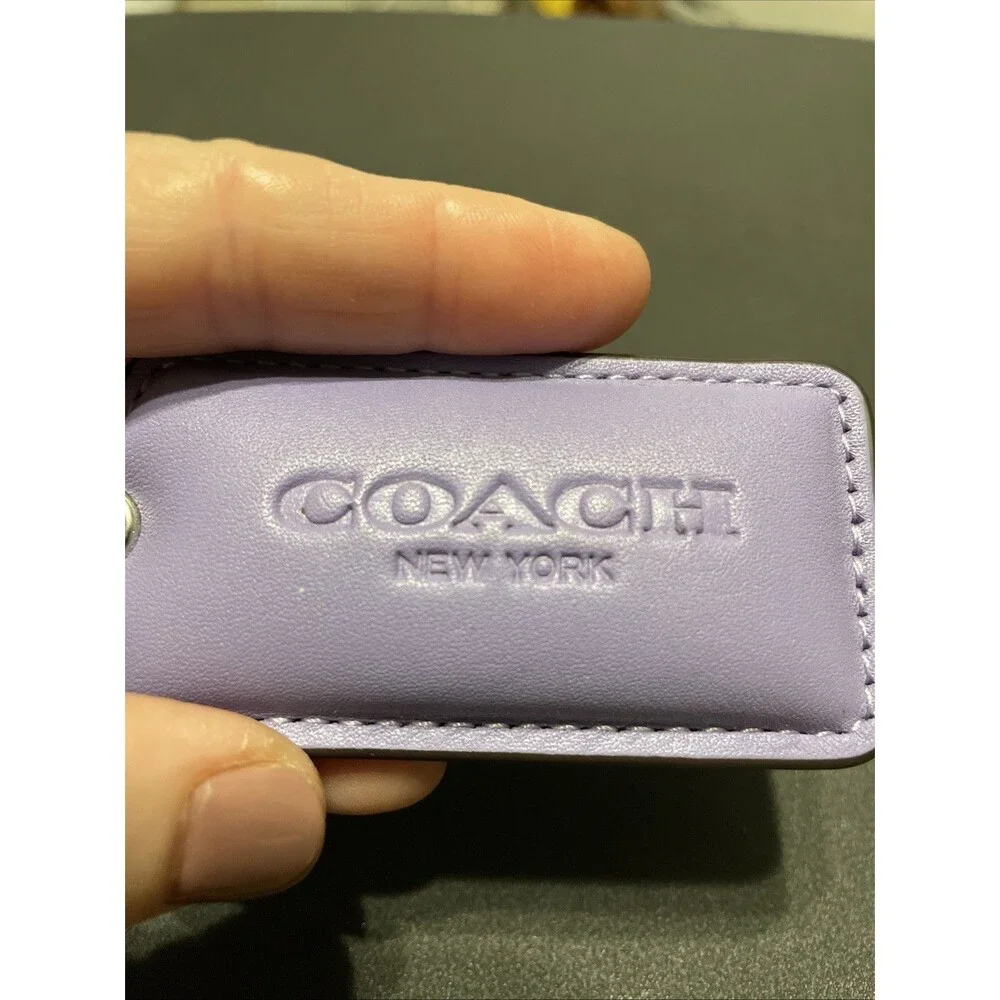 Huge COACH CHARM 3.5” Purple Leather Hang Tag Fob Pillow Puffy Tabby